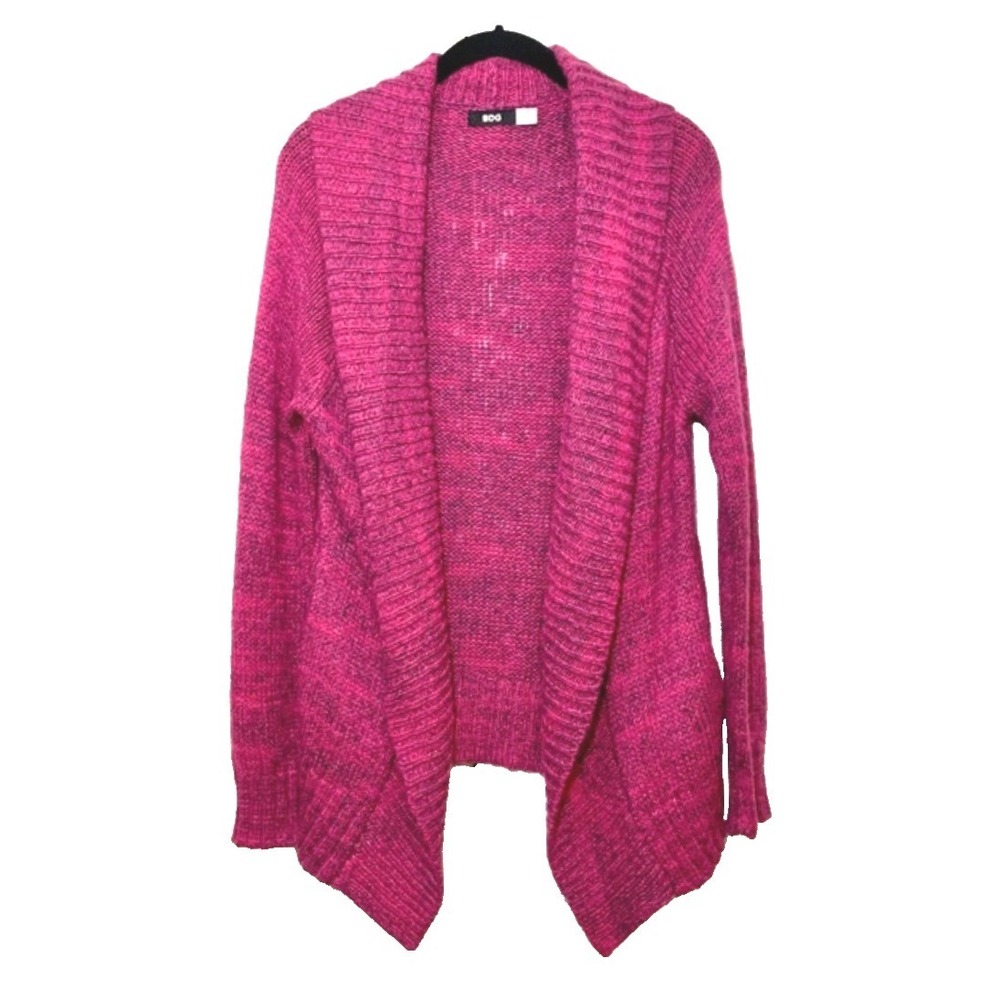 BDG Urban Outfitters DARK PINK MARLED KNIT Open Sweater Cardigan w/POCKETS sz M